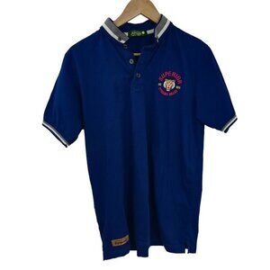 Dynamo Embroidered Logo Blue Polo Shirt Size L Tiger Asian Thailand Striped